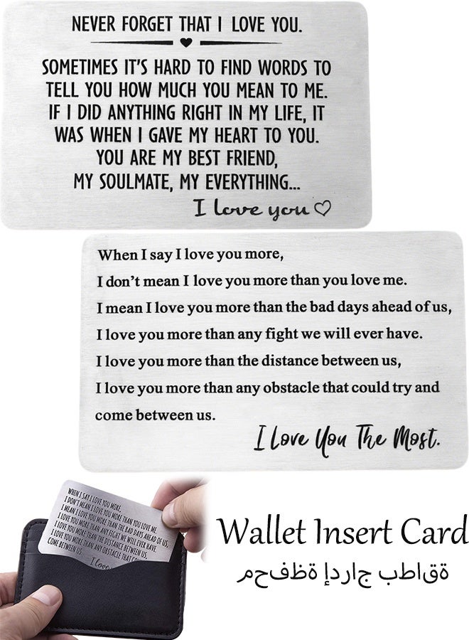 2Pcs Wallet Insert Card Anniversary Gifts For Men Husband From Wife Girlfriend Boyfriend Birthday Gifts Metal Mini Love Note Wedding Gifts For Groom Bride Him Her Deployment Gifts(Silver) - Image 1