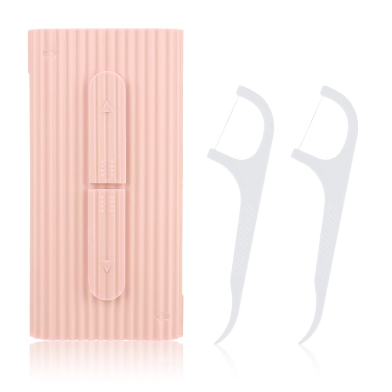 WLLHYF Portable Dental Floss Case Automatic Dental Floss Pick Organizer Case Travel Flosser Dispenser Storage Case Refillable Holder Boxes with 10 Floss Picks for Teeth Cleaning (Pink) - Image 1