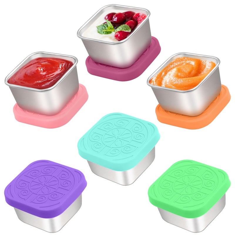 Qukaka 6x2.7 Oz Salad Dressing Container to Go,Handy Leakproof Stainless Steel Meal Prep Containers Reusable,Sauce Containers for Lunch Box, Picnics, Travel, Office and Kitchen Storage-Square - Image 1