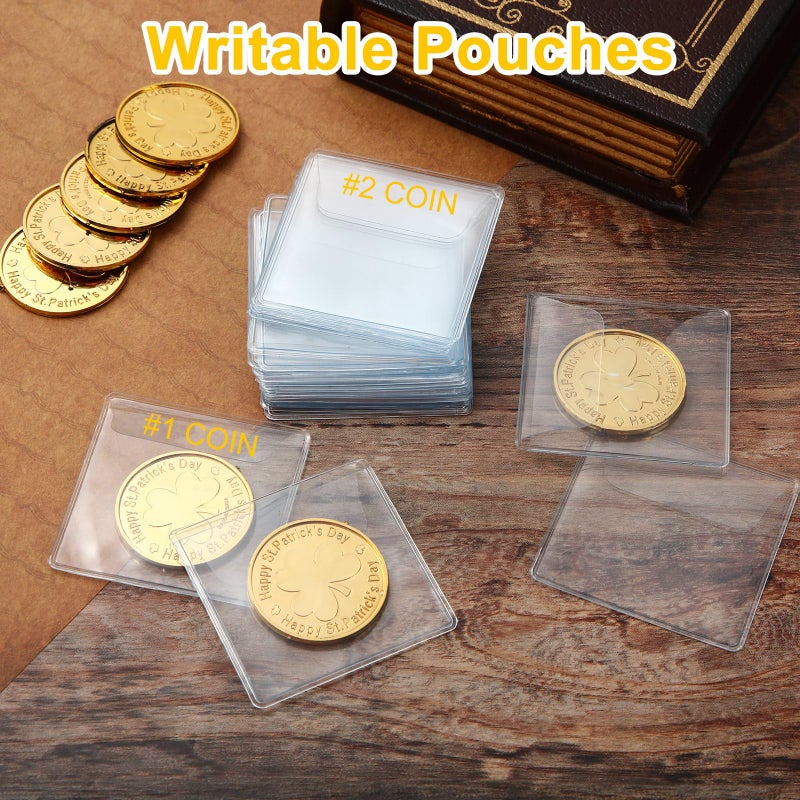 Fainne 50 Pcs Single Pocket Coin Sleeves Collector Individual Clear Plastic Sleeves Holder Small Plastic Coin Holder Pouch Single Protector for Jewelry Storage(2.2 Inches,Square) - Image 5