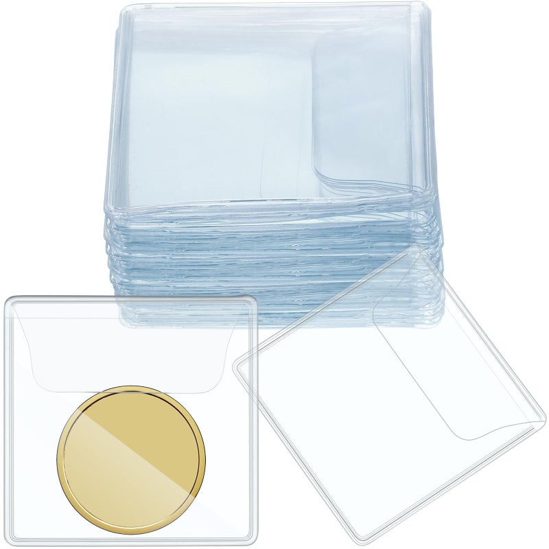 Fainne 50 Pcs Single Pocket Coin Sleeves Collector Individual Clear Plastic Sleeves Holder Small Plastic Coin Holder Pouch Single Protector for Jewelry Storage(2.2 Inches,Square) - Image 1