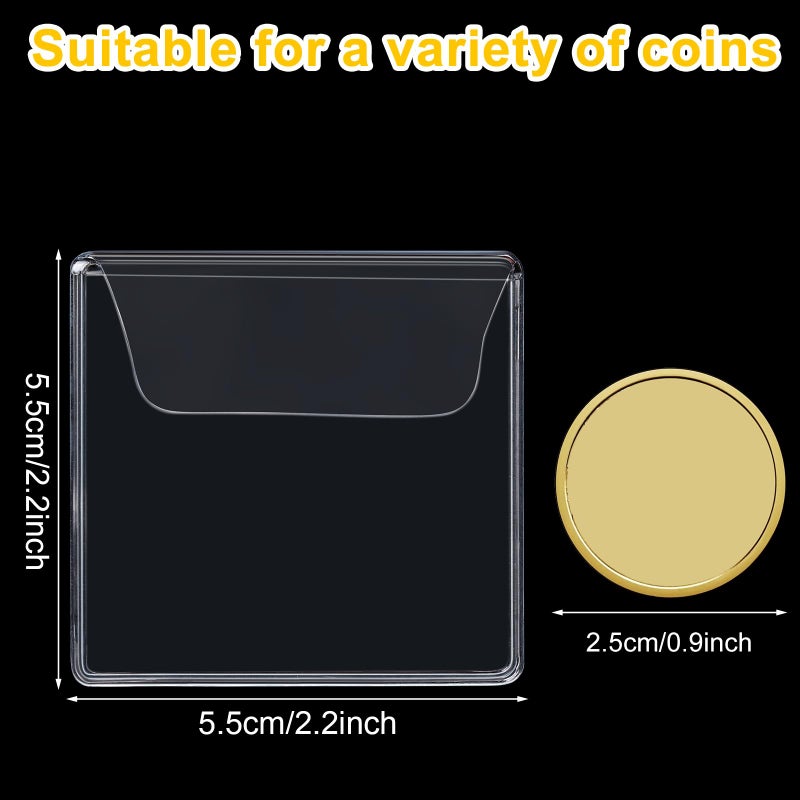 Fainne 50 Pcs Single Pocket Coin Sleeves Collector Individual Clear Plastic Sleeves Holder Small Plastic Coin Holder Pouch Single Protector for Jewelry Storage(2.2 Inches,Square) - Image 2