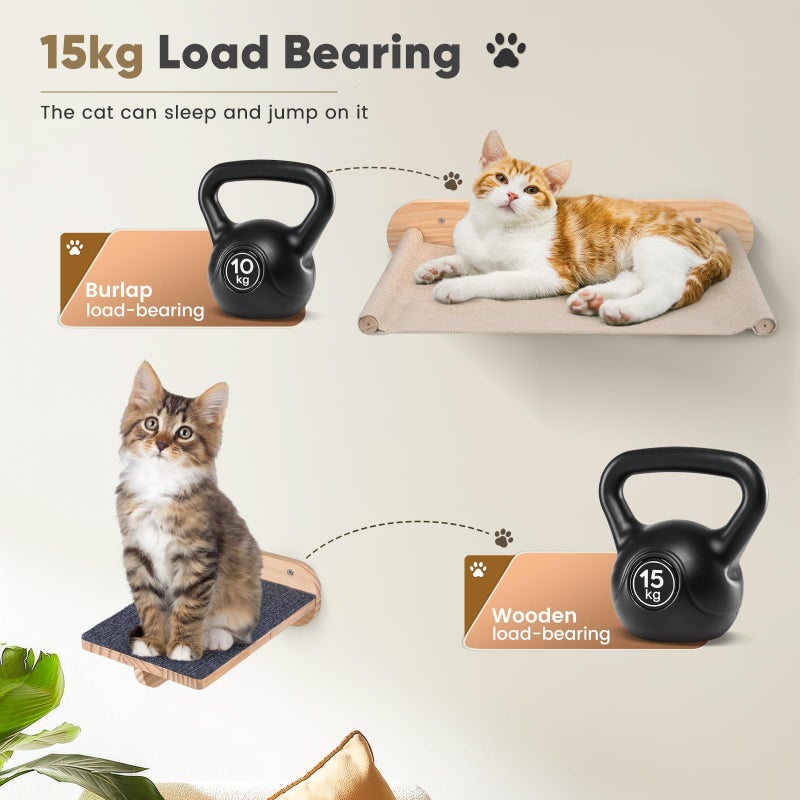 Climbing Wall For Cats Load Capacity 15 Kg 30 X 20 Cm Removable Cat Hammock Cat Tree Wall With 2 Stairs For Cats 3 Pieces - Image 3