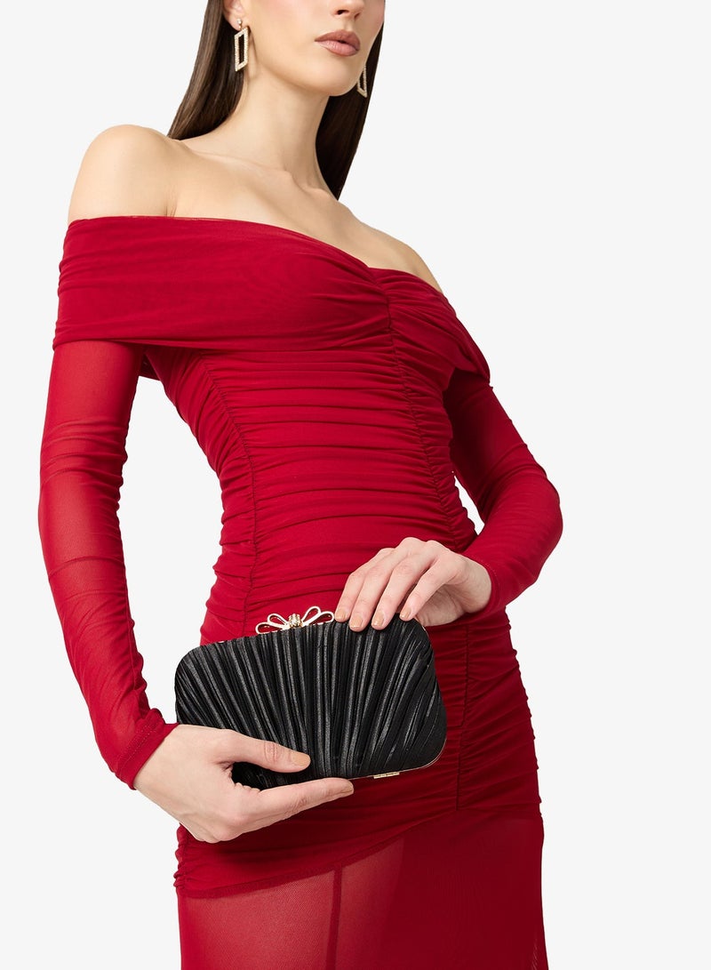 Ella Limited Edition Textured Clutch With Gold Accent Bow Detail - Image 1
