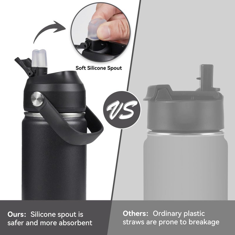 Fijinhom 18oz Insulated Stainless Steel Water Bottle, Wide Mouth Double Wall Vacuum, Silicone Straw, Sweat & Leak Proof, BPA Free Insulated Water Flask for Travel, Keep Cold 24h Hot 12h, Black - Image 4