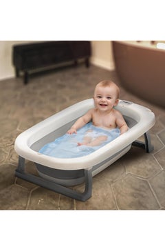 BAYBEE Foldable Baby Bath Tub With Anti-Skid Base, Temperature Sensing Water Plug And Wall Mountable Bathtub For Baby 0-3 Years Boy Girl Grey  - Image 1