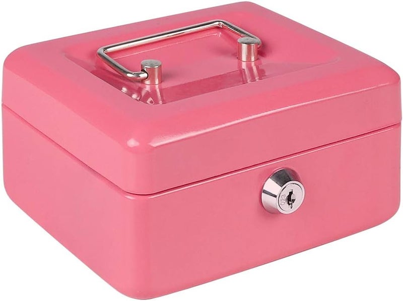 Parrency Cash Box with Money Tray, Small Money Box with Key Lock, 6" x 4 4/5" x 3", Pink - Image 1