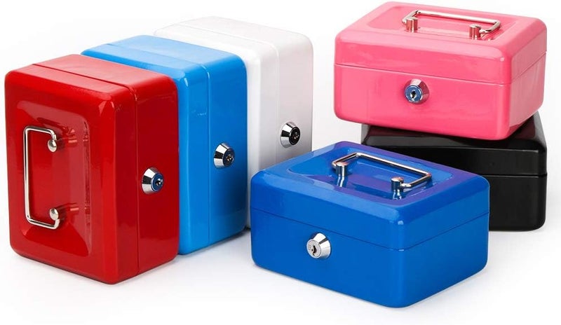 Parrency Cash Box with Money Tray, Small Money Box with Key Lock, 6" x 4 4/5" x 3", Pink - Image 5