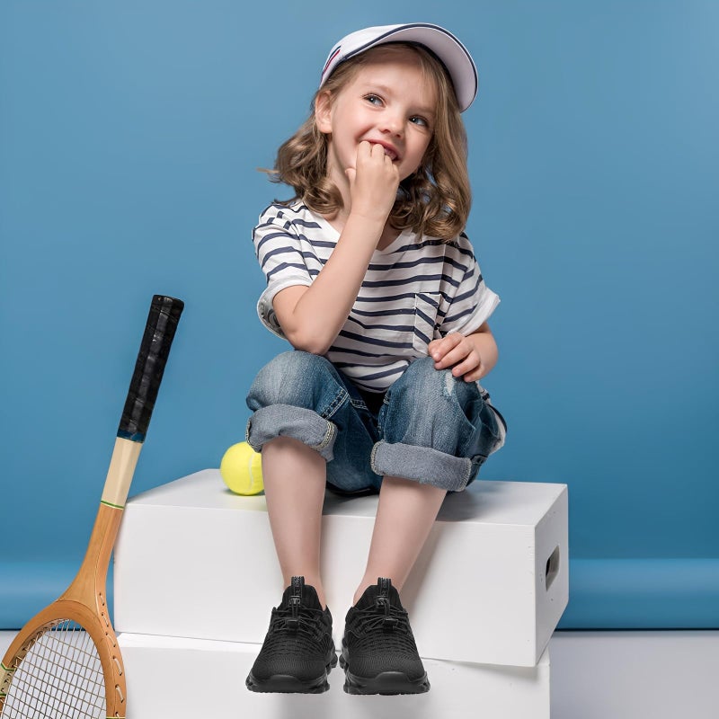 HSQ Boys Girls Kids Shoes Breathable Girls Tennis Shoes Lightweight Boys Sneakers Toddler Sneakers All Black Size 2 - Image 3