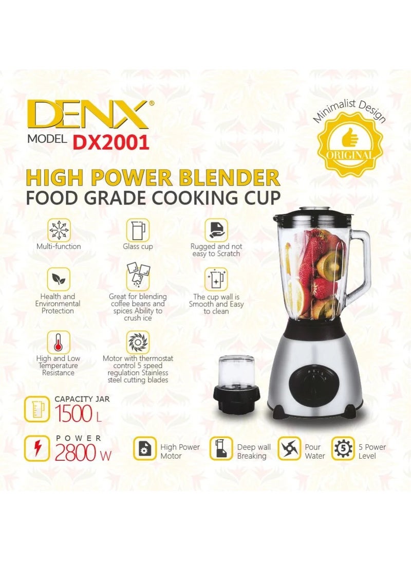 Denx High Power Electric Blender with Grain Grinder 2800W-1.5L - Image 2