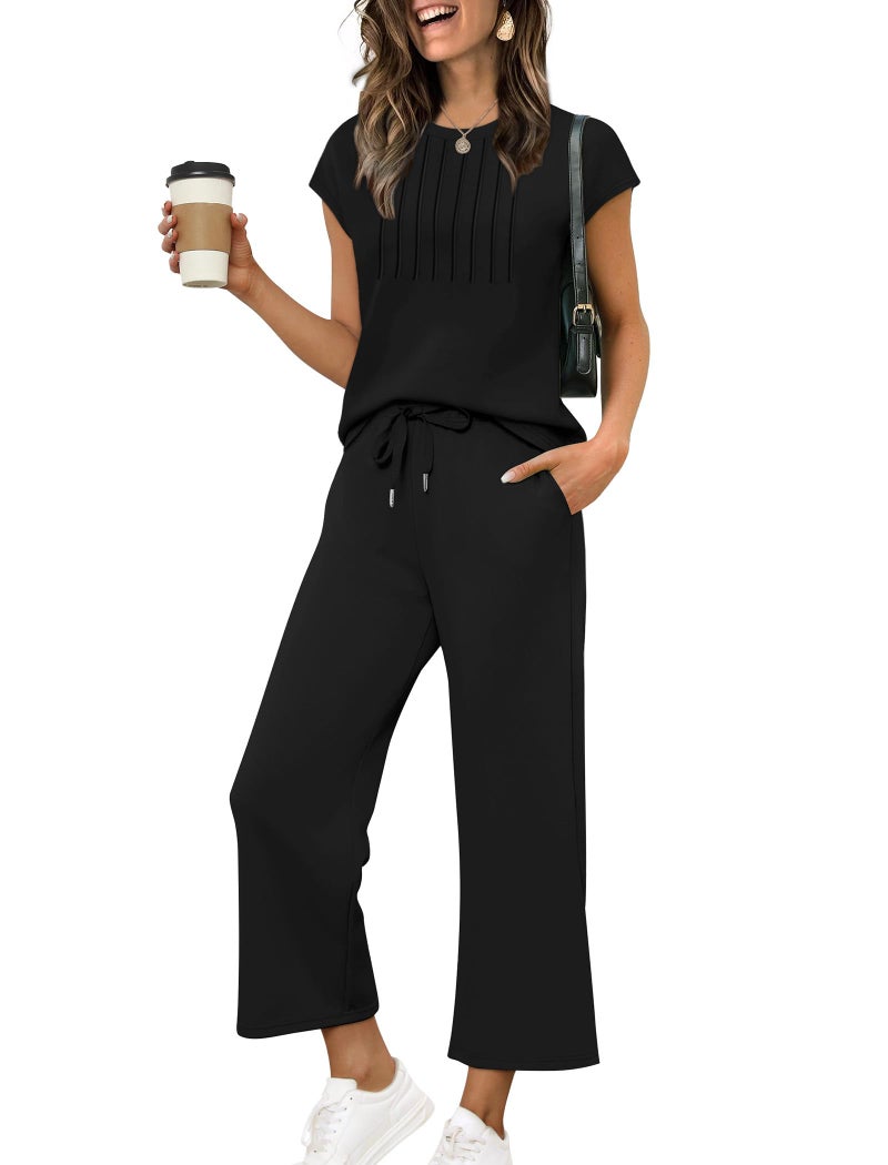 Sampeel 2 Piece Sets for Women Summer Vacation Outfits Casual Two Piece Lounge Sets Travel Outfits Spring Clothes Cruise Capsule Wardrobe for Women 2026 Fashion Clothing Trendy Black M - Image 1