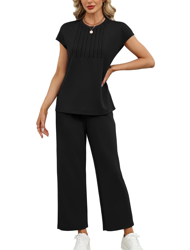 Sampeel 2 Piece Sets for Women Summer Vacation Outfits Casual Two Piece Lounge Sets Travel Outfits Spring Clothes Cruise Capsule Wardrobe for Women 2026 Fashion Clothing Trendy Black M - Image 4