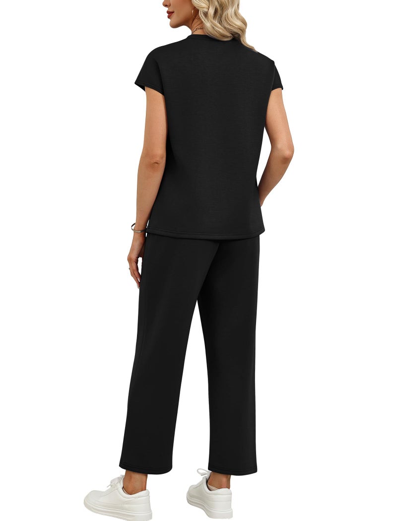 Sampeel 2 Piece Sets for Women Summer Vacation Outfits Casual Two Piece Lounge Sets Travel Outfits Spring Clothes Cruise Capsule Wardrobe for Women 2026 Fashion Clothing Trendy Black M - Image 5