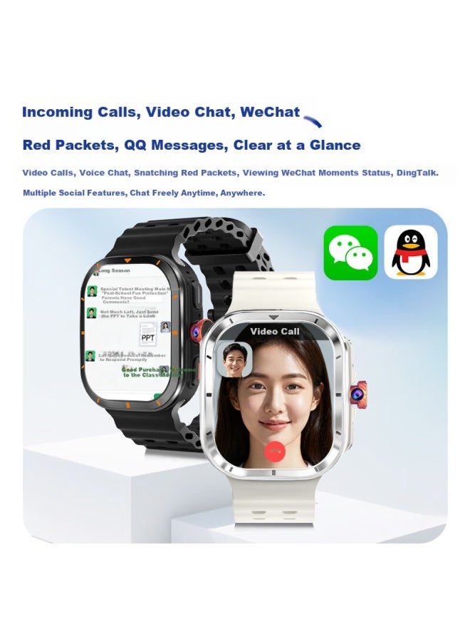 Soaiy T6pro Smart Gps Phone Watch 5g Sim Card Full Network High School Student Rotatable Camera Heart Rate Blood Oxygen Photo Waterproof Nfc Adult Uni Gift Moonlight White - Image 2