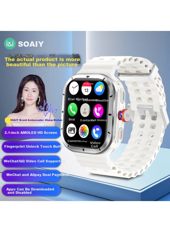 Soaiy T6pro Smart Gps Phone Watch 5g Sim Card Full Network High School Student Rotatable Camera Heart Rate Blood Oxygen Photo Waterproof Nfc Adult Uni Gift Moonlight White - Image 1