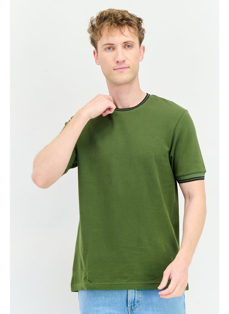 English Laundry Men Crew Neck Short Sleeves Plain T-Shirt, Olive  - Image 1