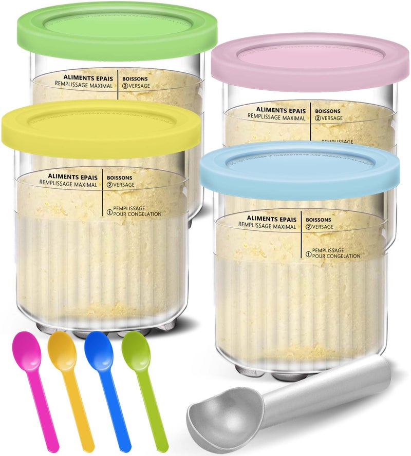 Gropecan Creami Pints and Lids for Ninja - 4 Pack 24 oz Deluxe 11-in-1 Creamy Icecream Containers Cups Jars Tubs Canisters Set  Smoothie Pot Compatible with NC501 NC500 Series Creamer Ice Cream Maker Machine  - Image 1