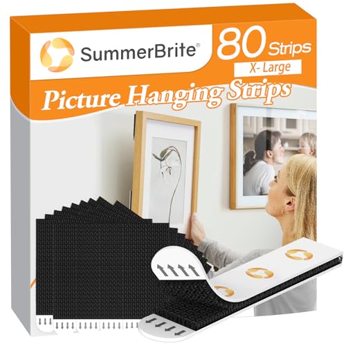 SummerBrite XL Picture Hanging Strips Heavy Duty, 80 Strips Damage Free Removal Picture Hangers for Wall, Sticky Hook & Loop Adhesive Strips for Poster/Picture/Home/Office, 40 Pairs/X-Large, Black - Image 1
