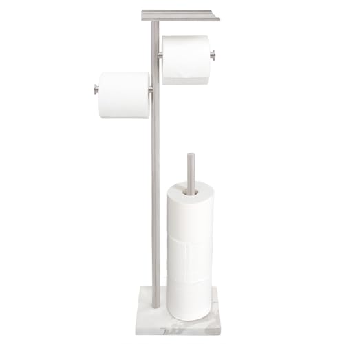 GZILA Toilet Paper Holder Stand with Shelf, Marble Base Heavy Free Standing Toilet Paper Double Roll Holders SUS304 Stainless Steel Brushed Nickel, Storages 4 Reserve Rolls Dispenser - Image 2