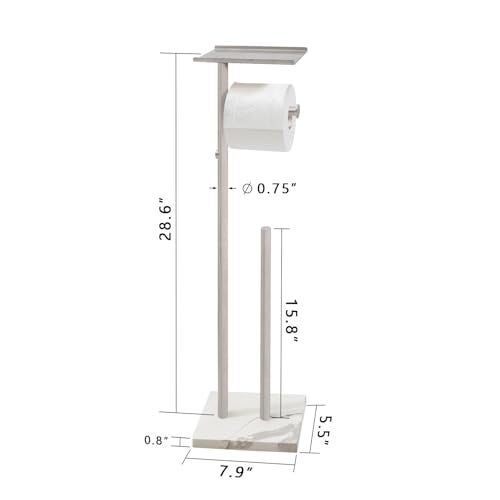 GZILA Toilet Paper Holder Stand with Shelf, Marble Base Heavy Free Standing Toilet Paper Double Roll Holders SUS304 Stainless Steel Brushed Nickel, Storages 4 Reserve Rolls Dispenser - Image 3