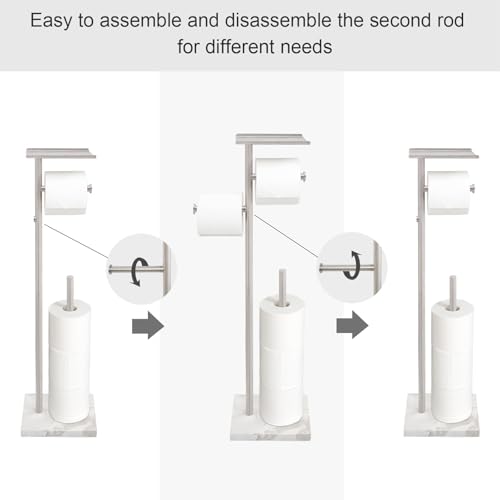 GZILA Toilet Paper Holder Stand with Shelf, Marble Base Heavy Free Standing Toilet Paper Double Roll Holders SUS304 Stainless Steel Brushed Nickel, Storages 4 Reserve Rolls Dispenser - Image 4