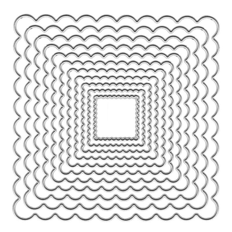 Metal Nested Square Frame Cutting Dies Bow Wavy Layering Background Die Cuts for Card Making Scrapbooking DIY Etched Craft Stencil Embossing Tool