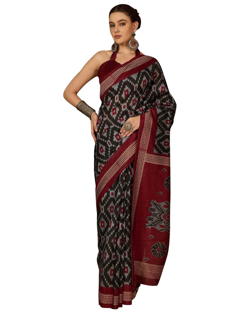 saree mall ساري مول ساري حرير باهغالبوري أسود للنساء مع بلوزة غير مخيطة (34WOM34910_HS) - Image 1