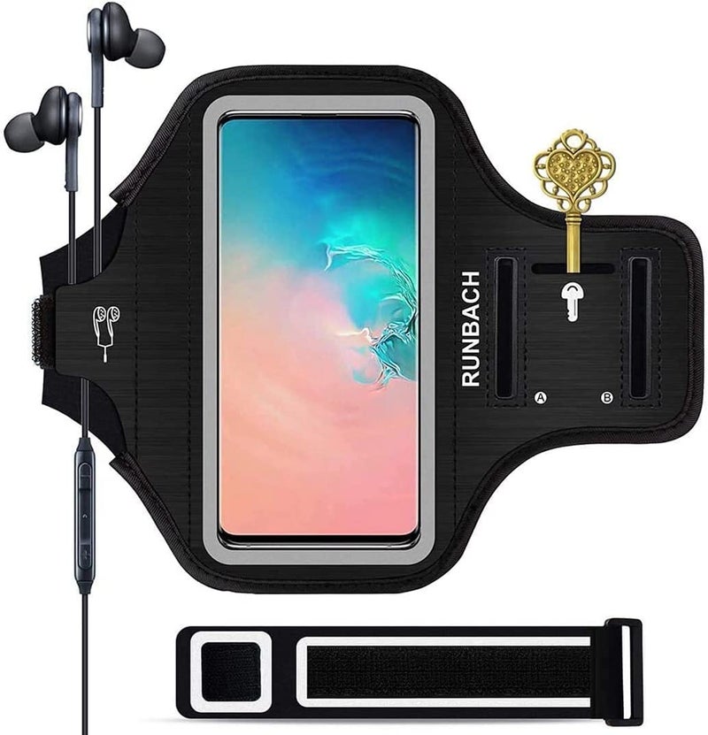 RUNBACH Armband for Samsung Galaxy S24/S23/S22/S21/S20/S10/S9/S8 up to 6.2", Water Resistant Running Exercise Gym Bag with Card Slot and Key Holder (Black) - Image 1