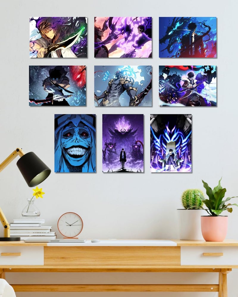 Solo Leveling Posters Pack of 9 (10.5 x 14.8 cm) 300 GSM | Anime Solo Leveling Wall Decor | Anime Wall Prints | Anime Posters | Anime Wall Collage Kit for Office, Living Room (Pack of 9)  - Image 4