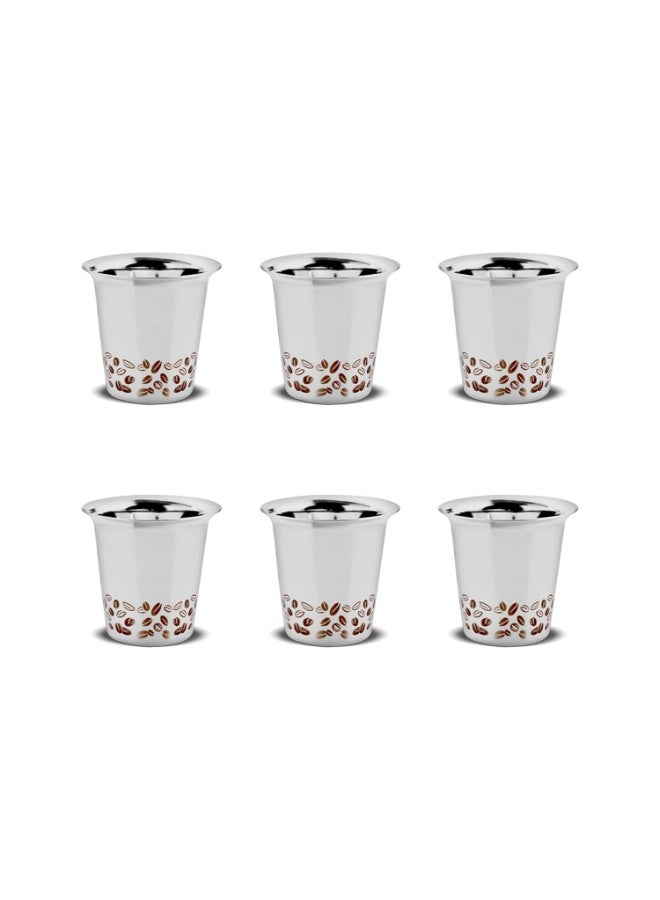 EMBASSY Stainless Steel Aroma Coffee Glass (with Coffee Bean Laser Design) | Capacity - 150 ml | Pack of 6 | Traditional South Indian Filter | Multipurpose Steel Glass - Image 1