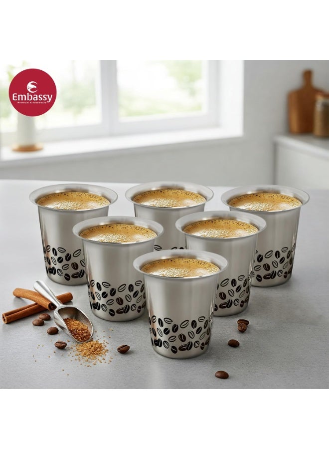 EMBASSY Stainless Steel Aroma Coffee Glass (with Coffee Bean Laser Design) | Capacity - 150 ml | Pack of 6 | Traditional South Indian Filter | Multipurpose Steel Glass - Image 4