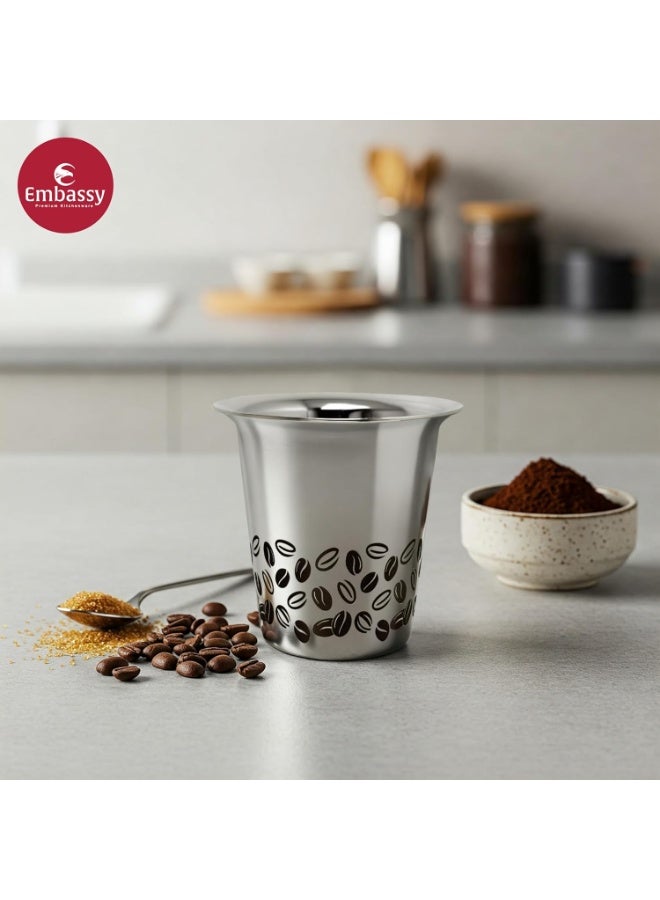 EMBASSY Stainless Steel Aroma Coffee Glass (with Coffee Bean Laser Design) | Capacity - 150 ml | Pack of 6 | Traditional South Indian Filter | Multipurpose Steel Glass - Image 3