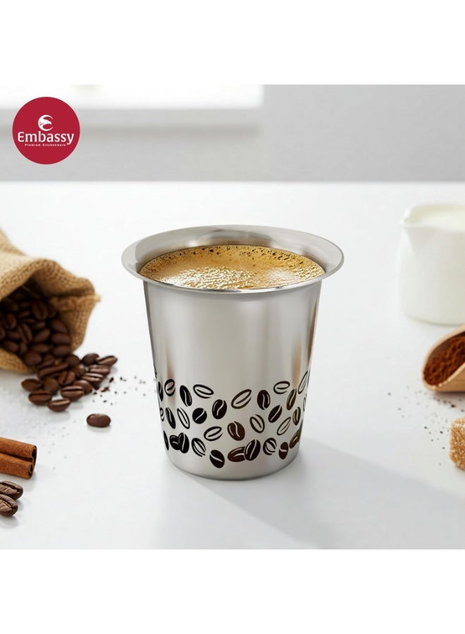 EMBASSY Stainless Steel Aroma Coffee Glass (with Coffee Bean Laser Design) | Capacity - 150 ml | Pack of 6 | Traditional South Indian Filter | Multipurpose Steel Glass - Image 2