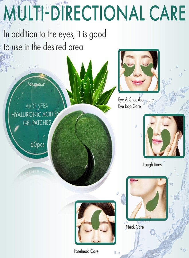 MASHELE Korean Under Eye Patches Aloe Vera Mask Anti-Aging Hyaluronic Acid Collagen Neck Forehead Laugh Line Pad Reducing Dark Circles Treatment (120pcs, aloe eye patches) - Image 3