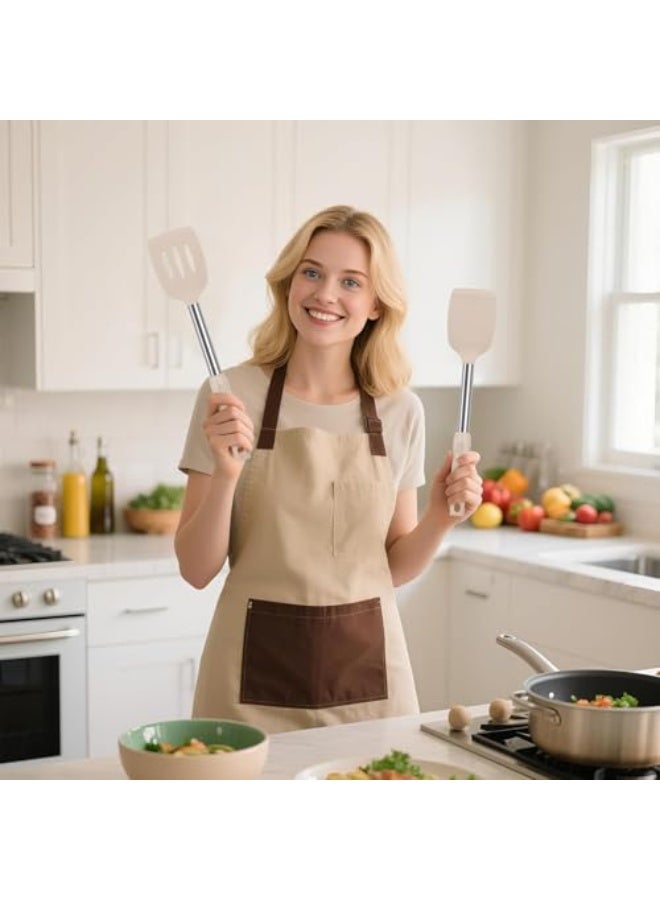 Luckam Silicone Spatula Set, Solid & Slotted Non-Stick Turners, Heat Resistant BPA-Free Rubber Spatulas with Stainless Steel Handles for Fish, Eggs, Pancakes, Wok Cooking, Black, 2 Pack - Image 2