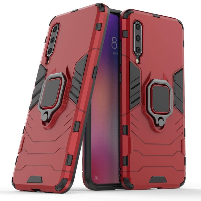 MaiJin Compatible with Xiaomi Mi 9 Case Metal Ring Grip Kickstand Shockproof Hard Bumper Works with Magnetic Car Mount Dual Layer Rugged Cover for Xiaomi Mi9 Red