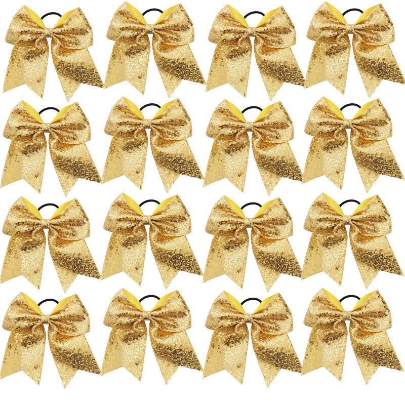 Hipcheer 16 PCS Large Glitter Cheer Hair Bows, Shiny Cheerleading Bows Ponytail Holder for Cheerleader Girls Softball Sports and Christmas Tree Decor (Gold) - Image 1