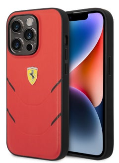 Ferrari Ferrari PU Hot Stamp Lines Hard Case for iPhone 14 Pro - Red [ FEHCP14LPBAR ]  - Image 1