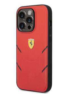 Ferrari Ferrari PU Hot Stamp Lines Hard Case for iPhone 14 Pro - Red [ FEHCP14LPBAR ]  - Image 2