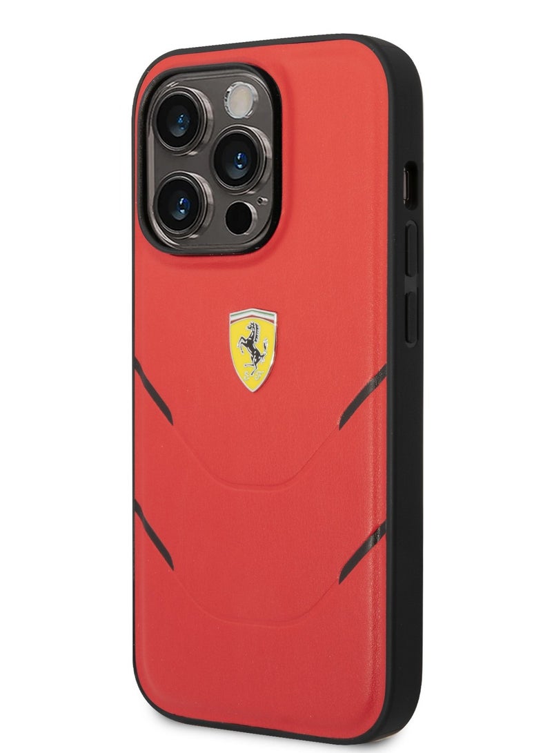 Ferrari جراب فيراري PU Hot Stamp Lines الصلب لهاتف iPhone 14 Pro - أحمر [ FEHCP14LPBAR ] - Image 2