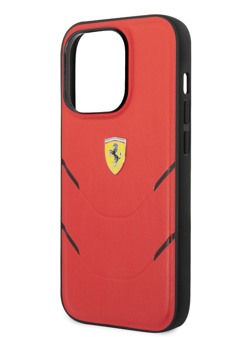 Ferrari جراب فيراري PU Hot Stamp Lines الصلب لهاتف iPhone 14 Pro - أحمر [ FEHCP14LPBAR ] - Image 3