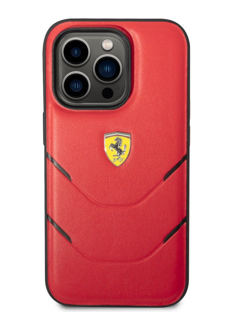 Ferrari جراب فيراري PU Hot Stamp Lines الصلب لهاتف iPhone 14 Pro - أحمر [ FEHCP14LPBAR ] - Image 4