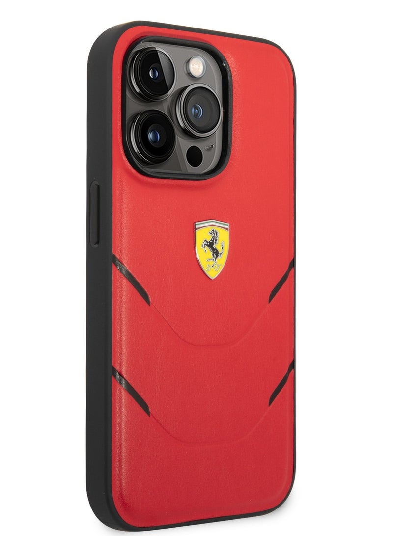 Ferrari جراب فيراري PU Hot Stamp Lines الصلب لهاتف iPhone 14 Pro - أحمر [ FEHCP14LPBAR ] - Image 5