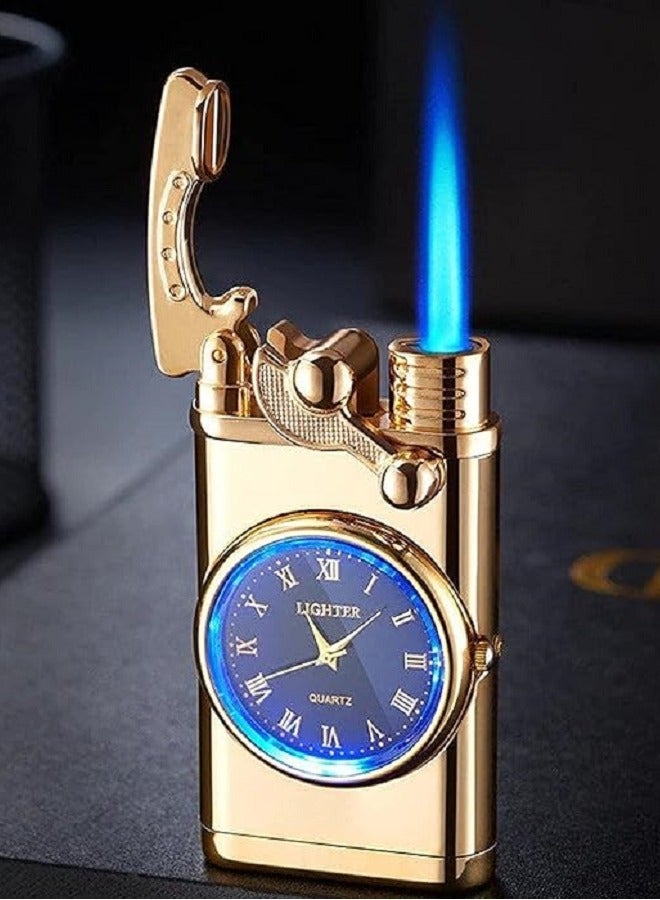 Torch Lighter with Electric Watch Jet Lighter with Watch Creative Dial Rocker Arm Inflatable Lighter Windproof Portable Candle Lighter Grill Camping Lighter Best Gifts