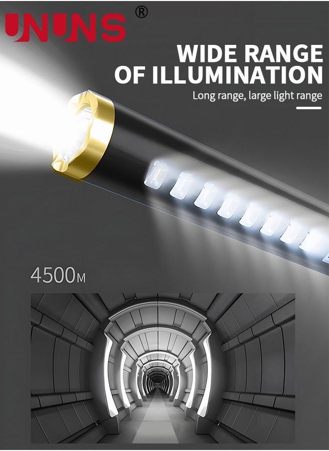 UNUNS - USB Rechargeable Led Flashlight High Lumens with COB Light, Bright LED Tactical Flashlight, 3 Modes Adjustable Zoomable Emergency Waterproof Flashlight - Image 1