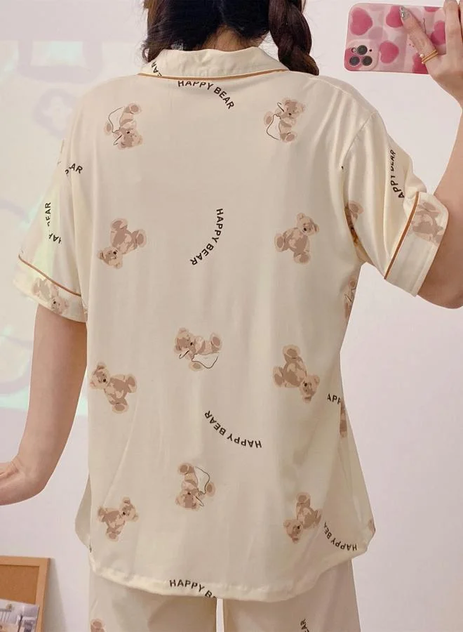 تايك تو طقم بيجاما من شورت وبلوزة بطبعة دب وأكمام قصيرة