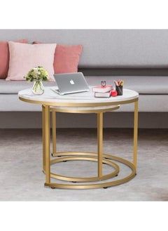 Top Marble Round Nesting Coffee Tables with White Marble Tops – Modern Living Room Accent Tables with Black or Gold Metal Frames, Contemporary Side Tables for Home, Office - pzsku/ZBDCED193DD713DF3697CZ/45/_/1734956484/37da0f0a-2b0e-40e4-827b-c379e022281f