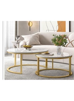 Top Marble Round Nesting Coffee Tables with White Marble Tops – Modern Living Room Accent Tables with Black or Gold Metal Frames, Contemporary Side Tables for Home, Office - pzsku/ZBDCED193DD713DF3697CZ/45/_/1734956494/51d95b32-82dd-4ca8-8f86-791657c228ed