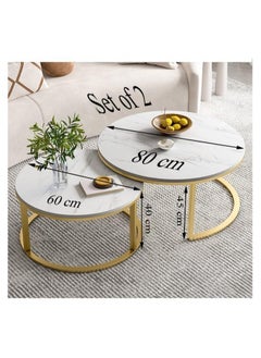 Top Marble Round Nesting Coffee Tables with White Marble Tops – Modern Living Room Accent Tables with Black or Gold Metal Frames, Contemporary Side Tables for Home, Office - pzsku/ZBDCED193DD713DF3697CZ/45/_/1734956494/b32b94ae-a09e-48da-b2bb-7e119bc69667