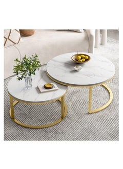 Top Marble Round Nesting Coffee Tables with White Marble Tops – Modern Living Room Accent Tables with Black or Gold Metal Frames, Contemporary Side Tables for Home, Office - pzsku/ZBDCED193DD713DF3697CZ/45/_/1734956495/3b2de066-255f-47a9-a0d4-b99d36a10f64